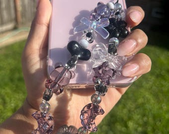 Iridescent Black Beaded Phone Charm Strap