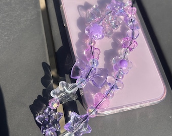 Iridescent Purple Beaded Phone Charm Strap