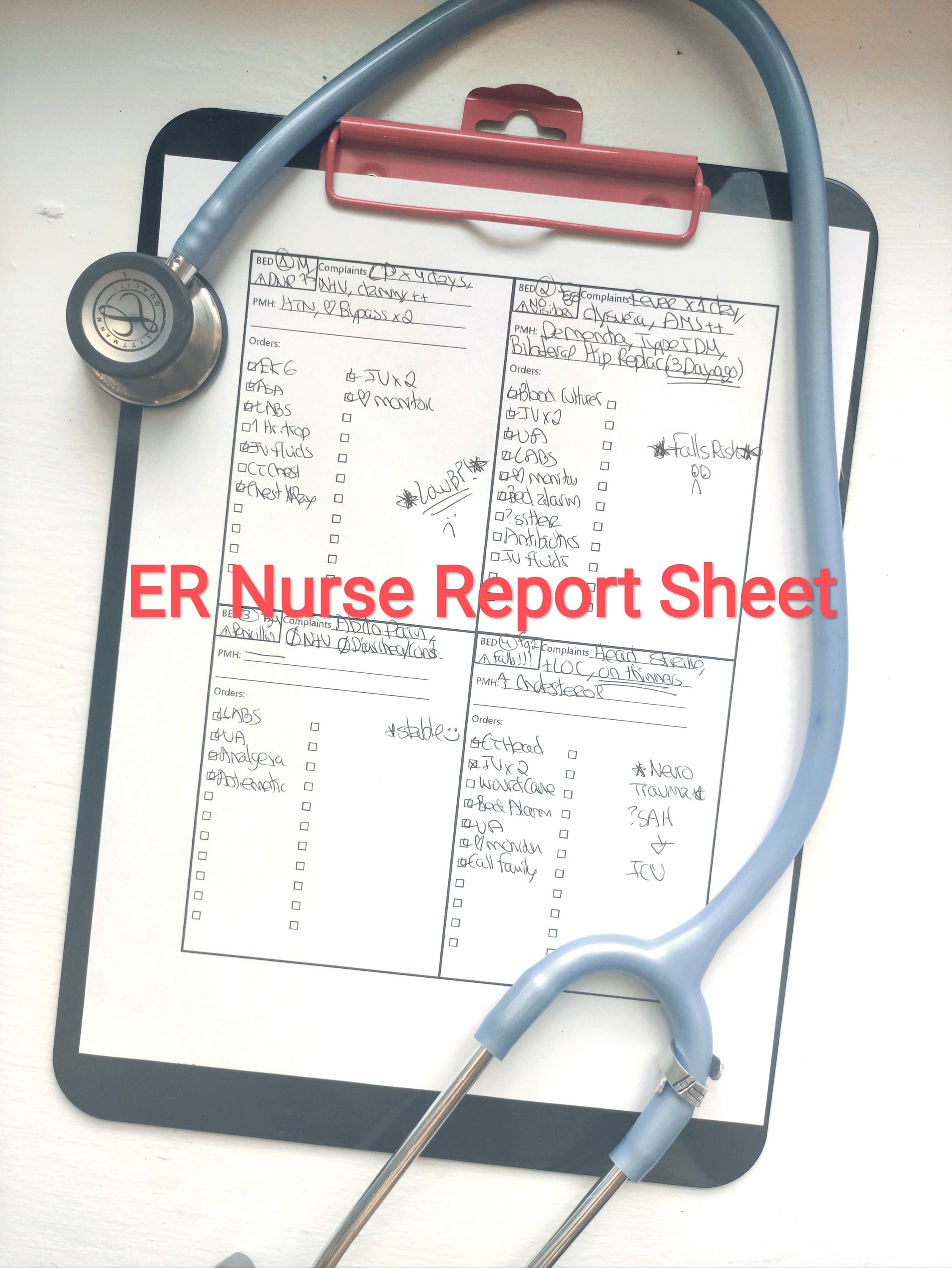 Report Sheet for ER Nurses, ER Nurse Cheat Sheets, Report Template
