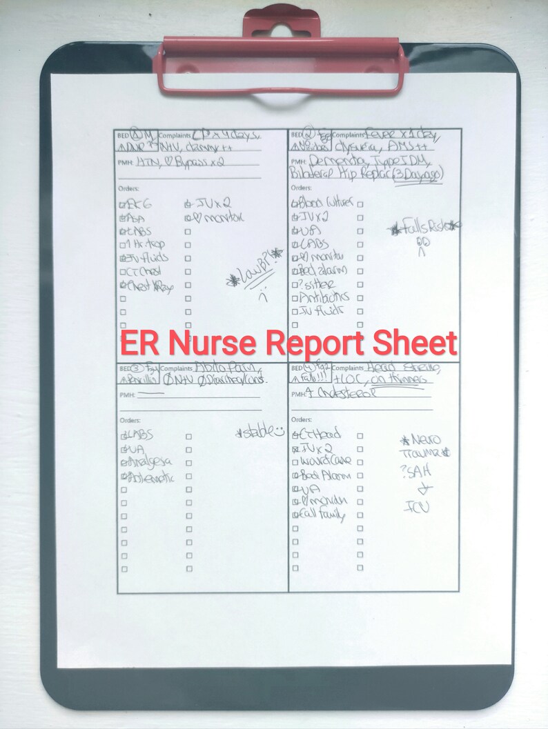 Report Sheet for ER Nurses, ER Nurse Cheat Sheets, Report Template