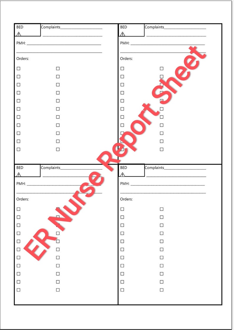 Report Sheet for ER Nurses, ER Nurse Cheat Sheets, Report Template