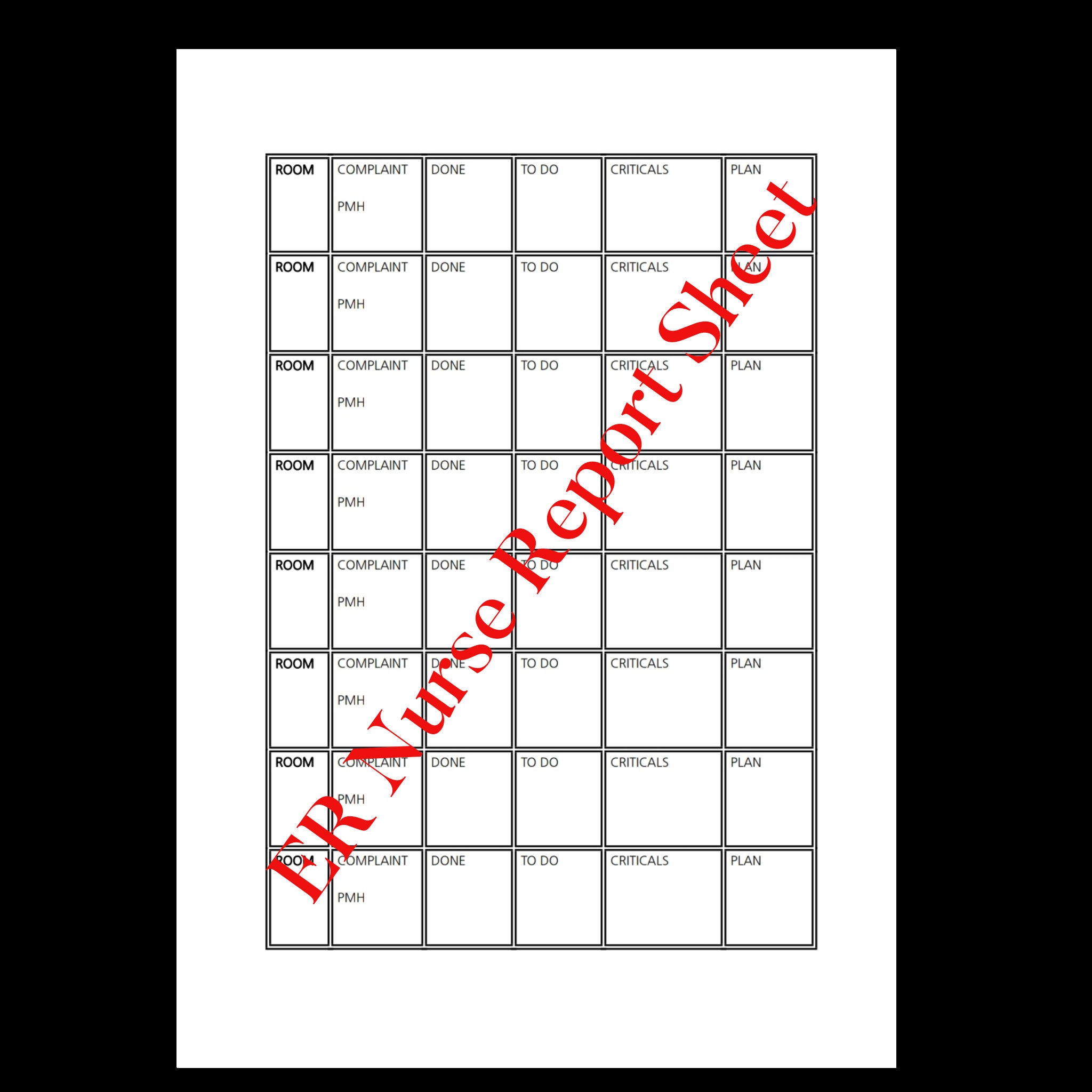 Report Sheet for ER Nurses, ER Nurse Cheat Sheets, Report Template
