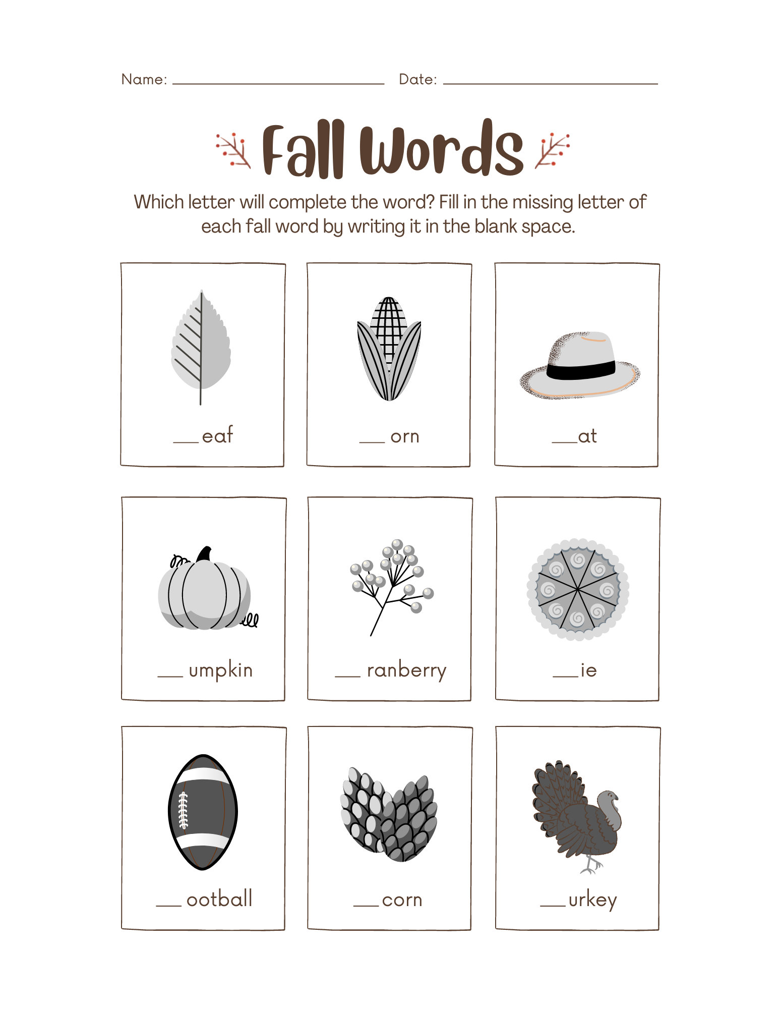 Fall Kindergarten Worksheets - Etsy