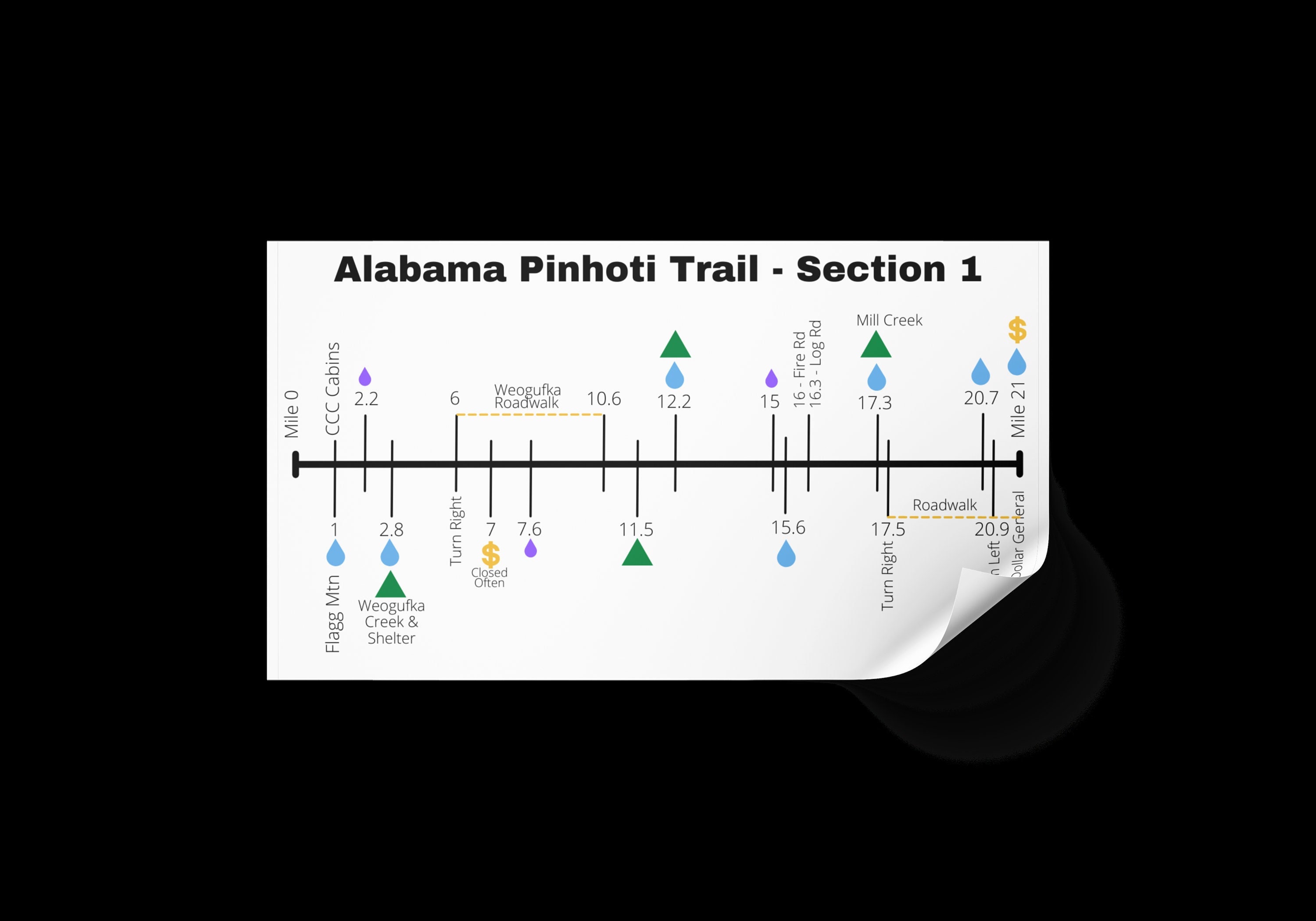Pinhoti Trail Mileage Marker Map - Il Fullxfull.4235019627 75mf