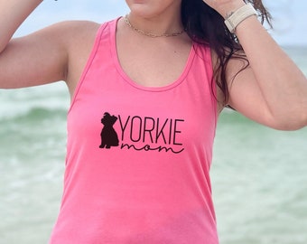 Yorkie Mom Custom Dog Mom Tank Top, Yorkshire Terrier, Yorkie Gifts, Custom Dog Mom Gifts, Dog Mom Sleeveless Tee, Dog Lover Top for Women