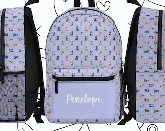 Personalized Puppy Pattern Backpack, Dog Backpack, Back to School, Dog Paw Print Pattern