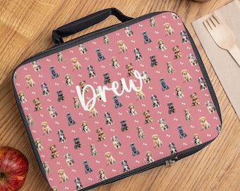 Cute Puppy Pattern Personalized Lunch Box, Dog Themed Cooler Bag, Dog Lover Insulated Lunch Bag, Customized Dog Person Gift