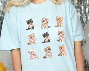 Cat Comfort Colors Shirt, Cute Kitten TShirt, Cat Lover Coquette Shirt, Cat Lover Gifts, Coquette Top, Bow Shirt, Kitten Mom, Cat Mom Gift