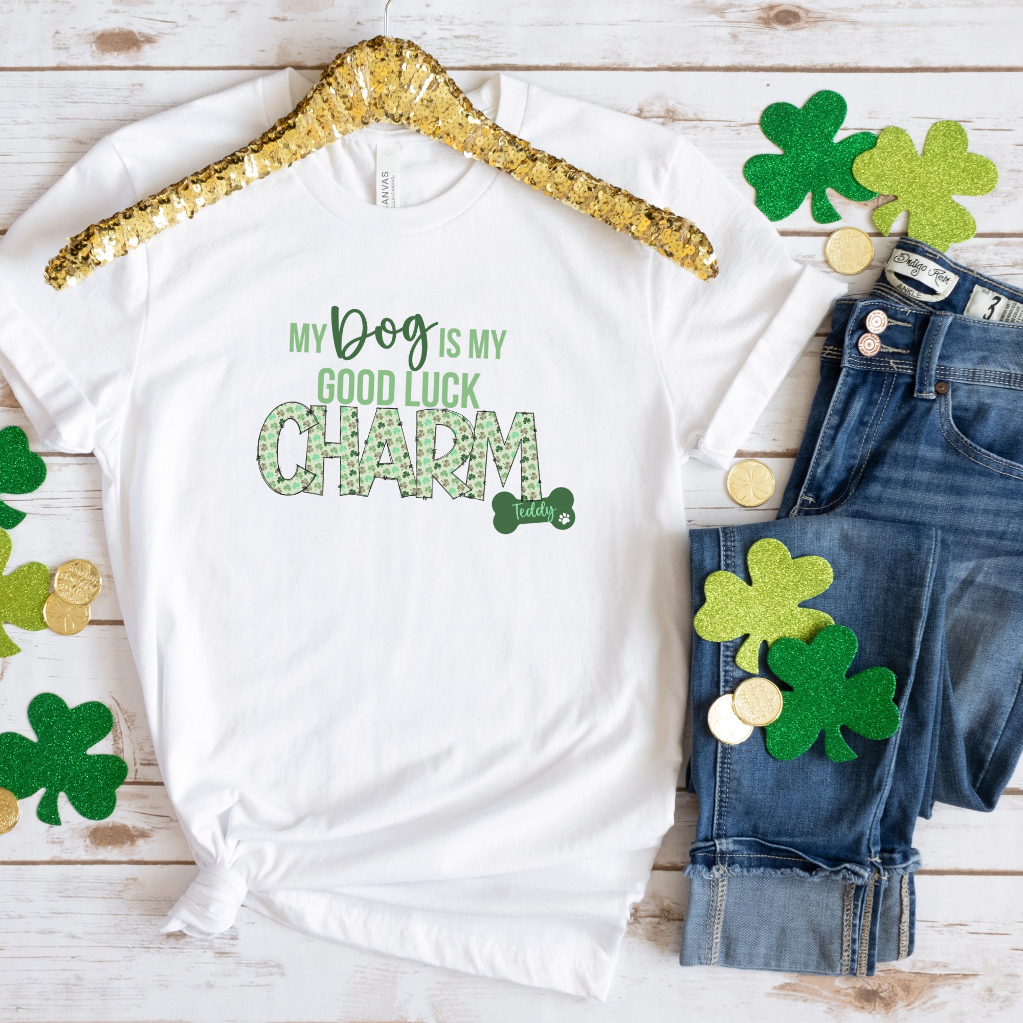 thegericapups Personalized St. Patrick's Day Shirt for Dog Owners, Dog Mom St. Patrick's Day, My Dog Is My Good Luck Charm Personalized