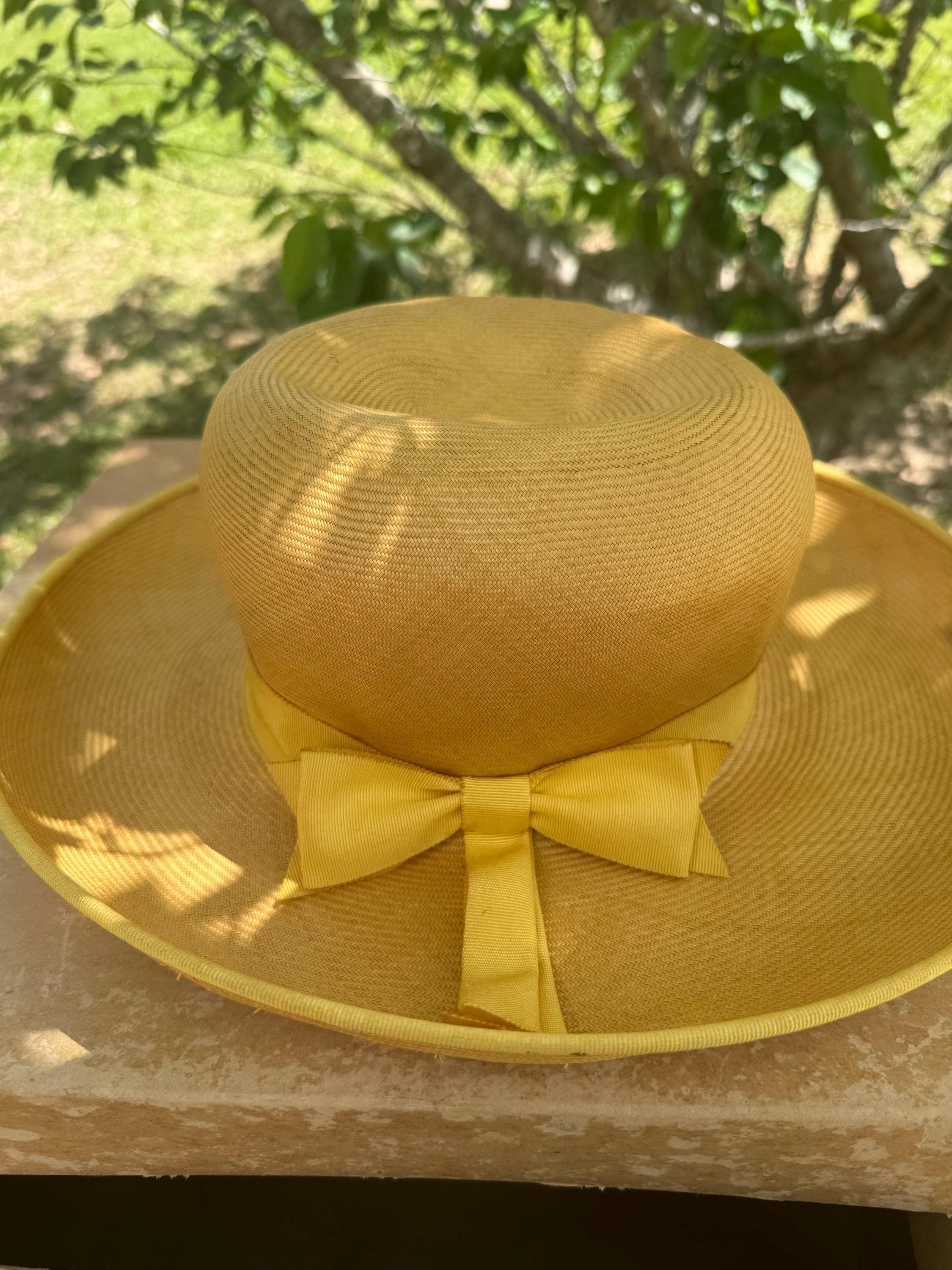 Vintagee Mr Field wide brim, sun, hat, trimmed in yellow ribbon, size medium Exclusive Striped Packable Wide Bow Sunhat | Toucan Hats main image 4