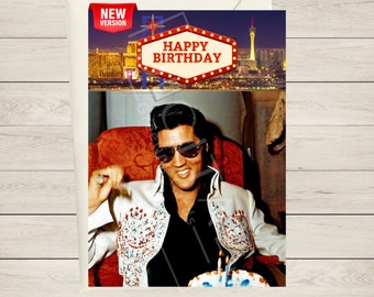 Elvis Birthday card, Personalised Elvis card with Happy Birthday in the front or add name