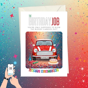 The Birthday Job Birthday Card: Movie inspired Michael Caine Quote with QR Code option