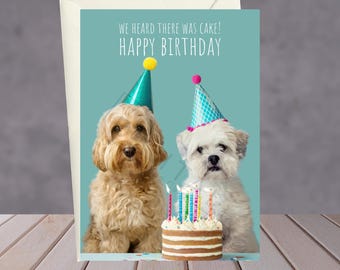 Tarjeta de cumpleaños - Perros con pastel
