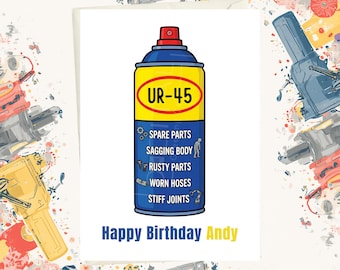 Tarjeta de cumpleaños divertida - Saludo estilo WD-40, añade nombre, añade edad, personalizada para ti