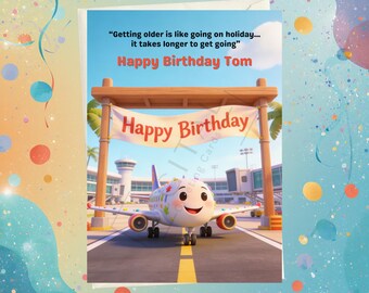 Tarjeta de cumpleaños personalizada para el aeropuerto: Divertida felicitación navideña