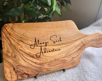 Olive Wood Board with Handle. Small Cutting Board, Charcuterie, Cheese Board. Engraved Housewarming, Wedding, Corporate Gift, Employee Gift.