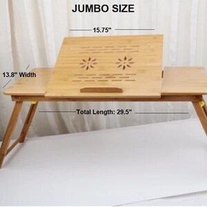Jättestort knäbord i bambu med USB-fläkt. Bärbart sängbord med vinklingsbar topp. bild 2