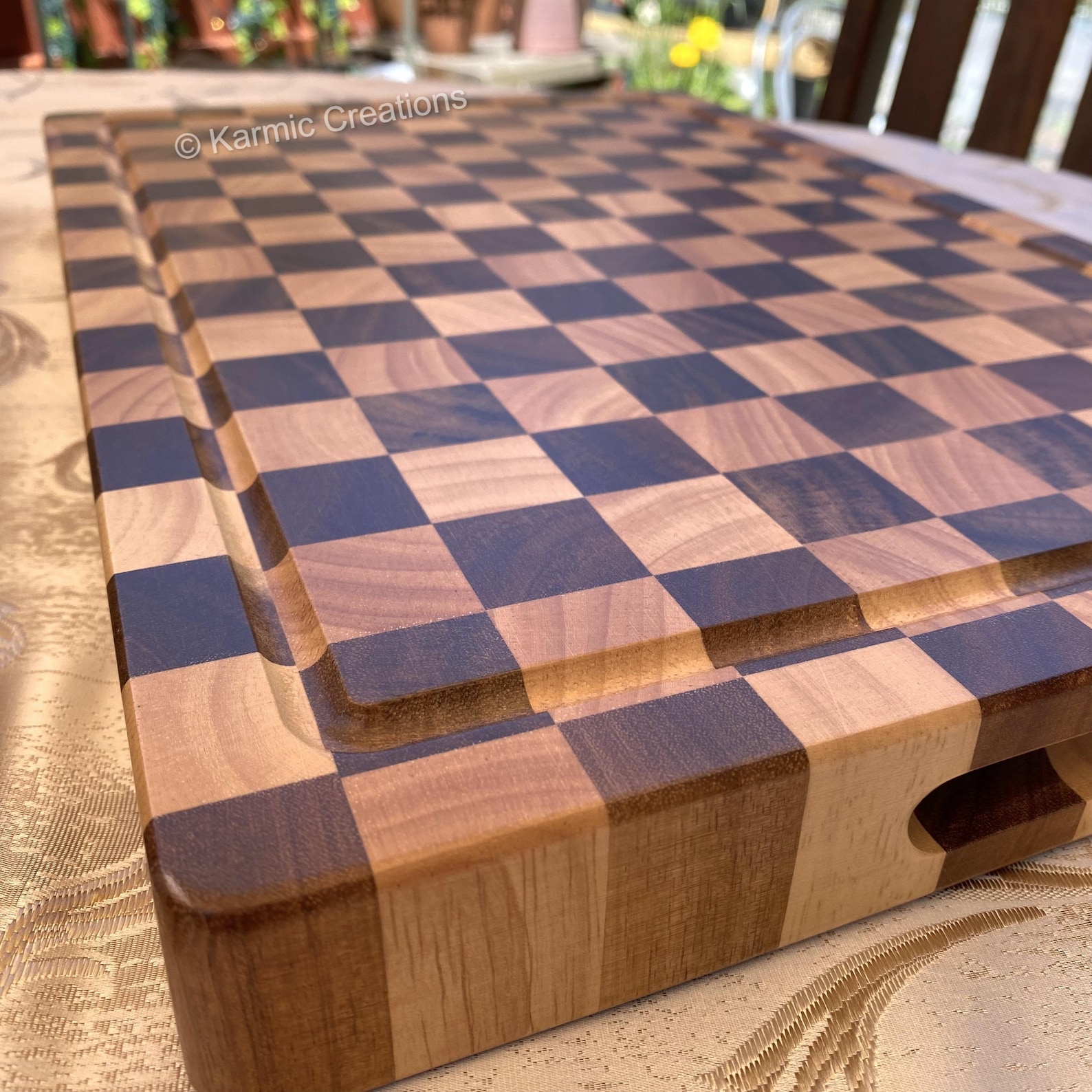 Handmade Wood End Grain Cutting Board. Checkered BBQ Butcher Block, Chopping Board. - 18 x 12 - No Engrave, Add Groove_Add Feet