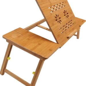 Jättestort knäbord i bambu med USB-fläkt. Bärbart sängbord med vinklingsbar topp. bild 7