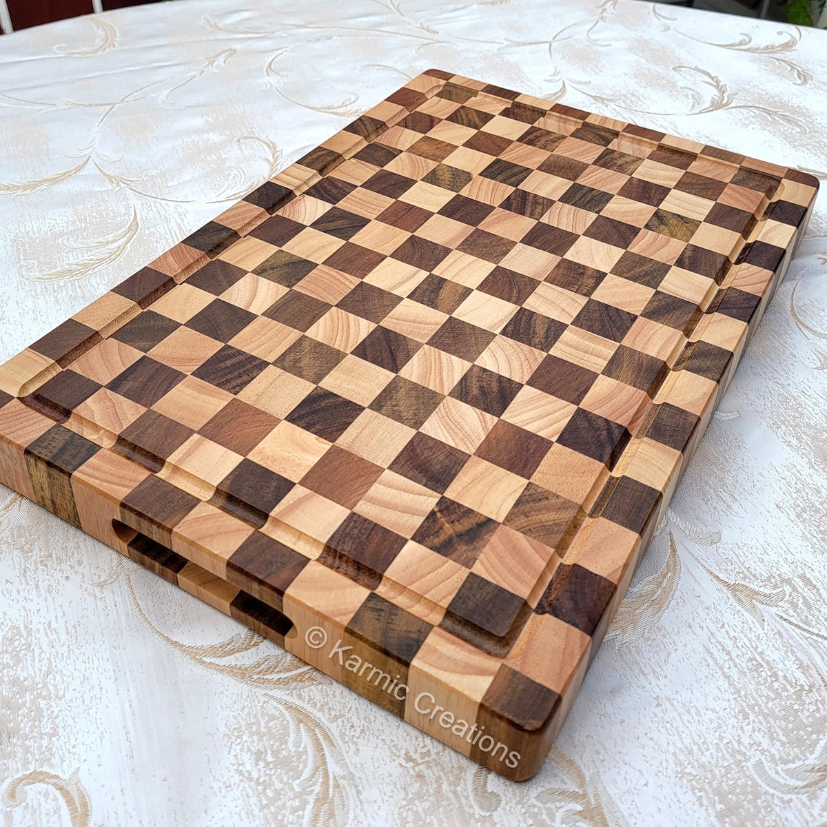 Handmade Wood End Grain Cutting Board. Checkered BBQ Butcher Block, Chopping Board. - Etsy