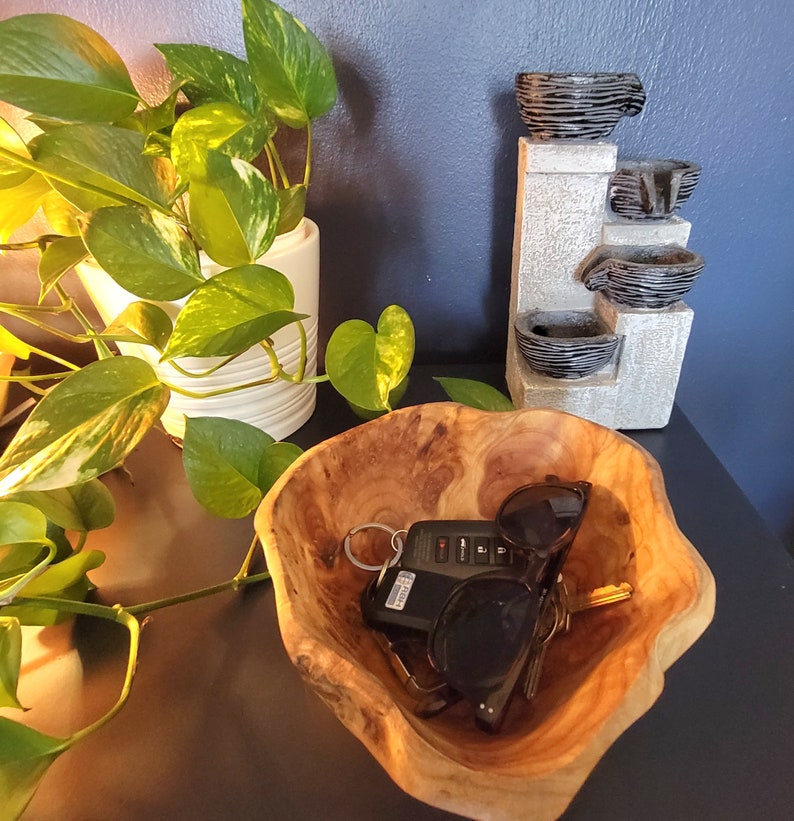 Wooden Root Bowl. Handmade Rustic Bowl, Dough Bowl. Hand Carved Fruit Bowl. Valet Bowl, Entry Bowl. Wooden Trencher. Housewarming Gift. image 2