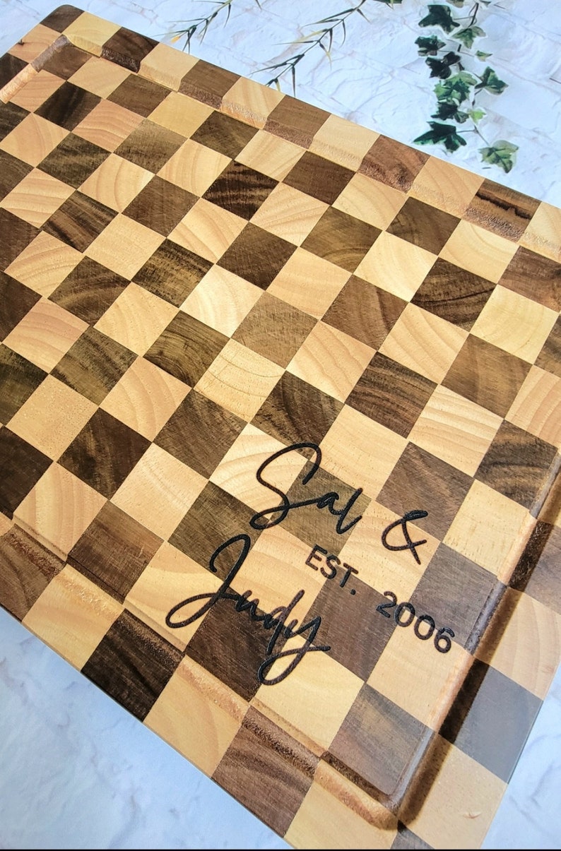 Kitchen Checkered Cutting Board, Butcher Block for BBQ, Meat Cutting Board, End Grain Board. Wedding Gift, Gift for Mom, Housewarming Gift. zdjęcie 6