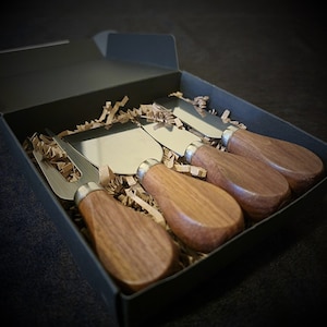 Cheese Knives in Walnut Wood. Dark Wood Cheese Knife Set of 4. Charcuterie Knives, Cheese Spreaders. Housewarming, Christmas, Corporate Gift