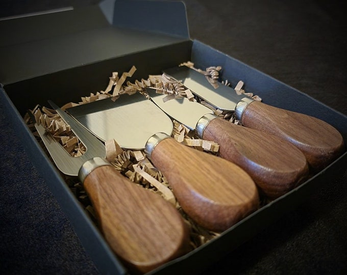 Cheese Knives in Walnut Wood. Dark Wood Cheese Knife Set of 4. Charcuterie Knives, Cheese Spreaders. Housewarming, Christmas, Corporate Gift