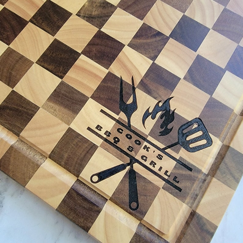 Kitchen Checkered Cutting Board, Butcher Block for BBQ, Meat Cutting Board, End Grain Board. Wedding Gift, Gift for Mom, Housewarming Gift. zdjęcie 9