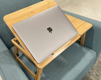 Personalized Bamboo Lap Desk: Portable Bed Tray with USB Fan