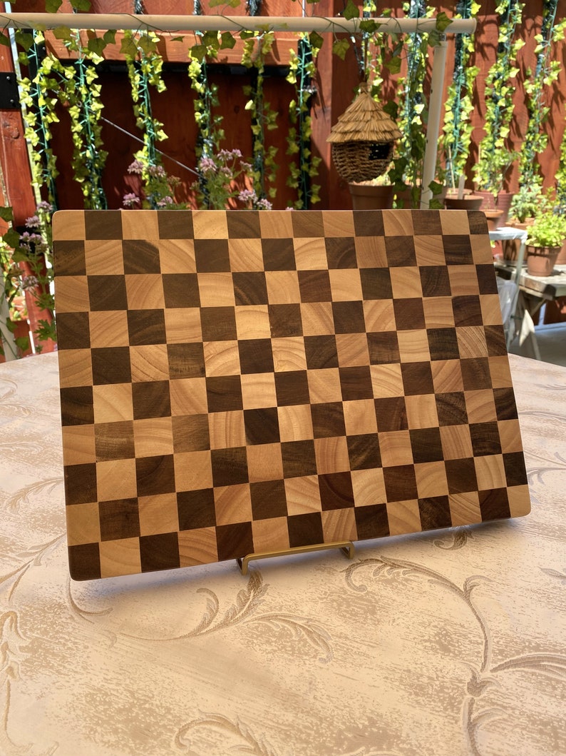 Kitchen Checkered Cutting Board, Butcher Block for BBQ, Meat Cutting Board, End Grain Board. Wedding Gift, Gift for Mom, Housewarming Gift. zdjęcie 8
