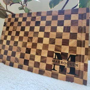 Handmade Acacia Wood End Grain Cutting Board: Check Pattern Butcher Block
