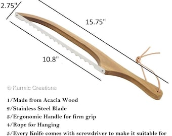Personalized Bread Bow Knife. Engraved Sourdough Slicer, Serrated Fiddle Knife.