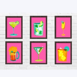Juego de 6 carritos de bar con estampado de cócteles brillantes