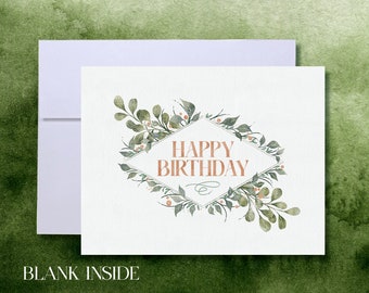 Happy Birthday Diamond Eucalyptus Greeting Card | Blank Inside | A2 Greeting Card | Botanical Leafy Greeting Card | SWASHYSTUDIOS