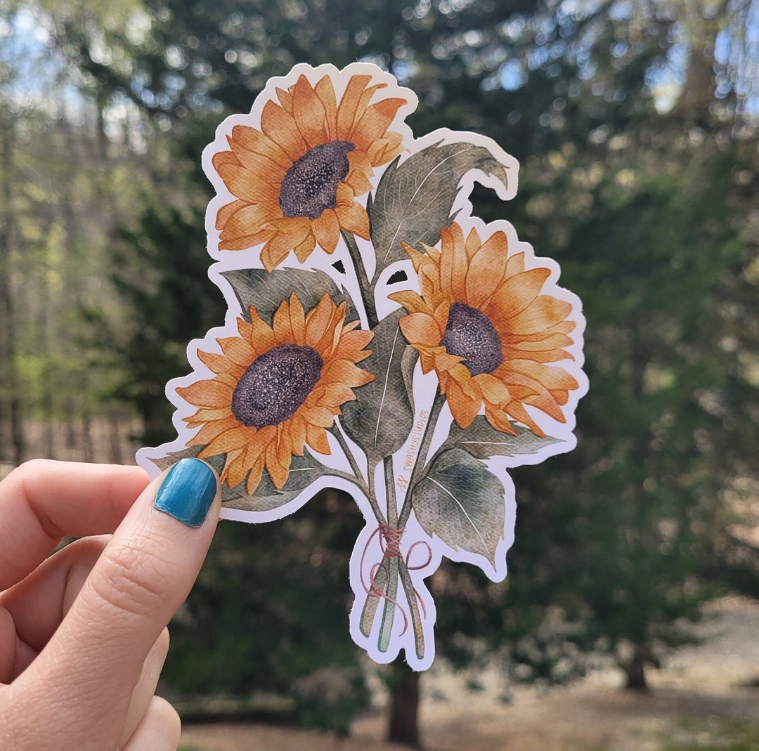 Sunflower Bouquet Sticker | Floral Summer Watercolor Sunflowers | Matte ...