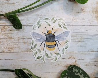 Bee Wreath Sticker | Botanical Bumblebee Watercolor Sticker | Matte Scratchproof Weatherproof Stickers for Planners Laptop Scrapbooking
