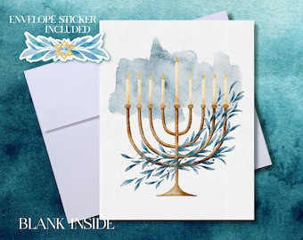 Watercolor Hanukkah Menorah Card: Festive Blank Winter Holiday Greeting Card
