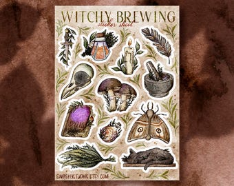 Witchy Alchemist Sticker Sheet | Kiss Cut Stickers | Wiccan Scratchproof Weatherproof Label Stickers for Planner Journal Scrapbooking