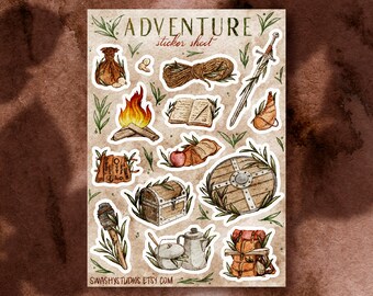 Adventure Fantasy Sticker Kiss Cut Sheet | Scratchproof Weatherproof Label Stickers for Planner Journal Character Sheet