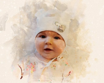 Watercolor Baby Portrait from Photo, Personalized Portrait on Canvas, Anniversary gift, Custom Infant portrait.