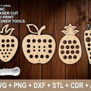 Sensorisches Obst und Gemüse Fädelspielzeug für Kleinkinder | 4 Stile | Holzspielzeug zum Schnüren | Montessori Fine Motor Digital Cut File