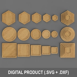 Stapelbare Tabletts Set | 3 Styles - Sechseck, Kreis und Quadrat |  Digitale Schnittdatei | Glowforge CNC Silhouette | SVG DXF Dateien