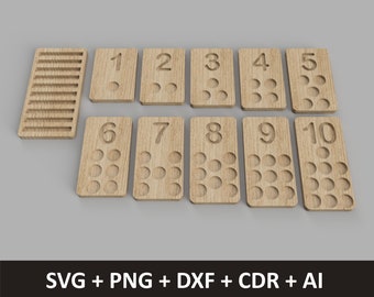 Montessori Counting Trays Boards | svg dxf Digital Files | Educational Toy | Tracing Boards | 1-10 Math Numbers | Preschool Homeschooling