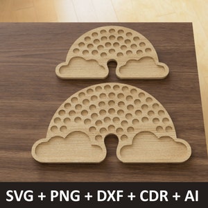 Regenboog Sorteerborden Met Wolken | 2 Maten | Digitaal snijbestand | Laser, CNC-bestanden | svg-png-dxf | Montessori kleurentelbord speelgoedplan