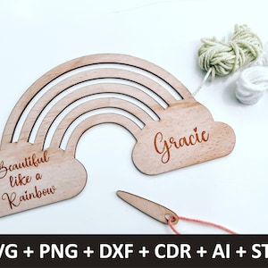 Rainbow Weave svg, Kids arco iris craft svg, archivo arco iris para Glowforge, arco iris svg, actividad de hilo arco iris archivo digital stl arco iris, plan dxf