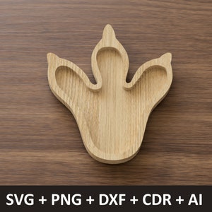 Dino Footprint Tray Plaat |  Digitale CNC-| SVG DXF bestand | Voedsel borden | Sensory Play Trays | Houten schaal voor baby peutervoeding