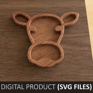 Kuh Tablett Teller | Digitale CNC geschnittene Datei | svg dxf Datei | Speiseteller | Sinnesspieltabletts | Holzschale für Baby Kleinkind Füttern