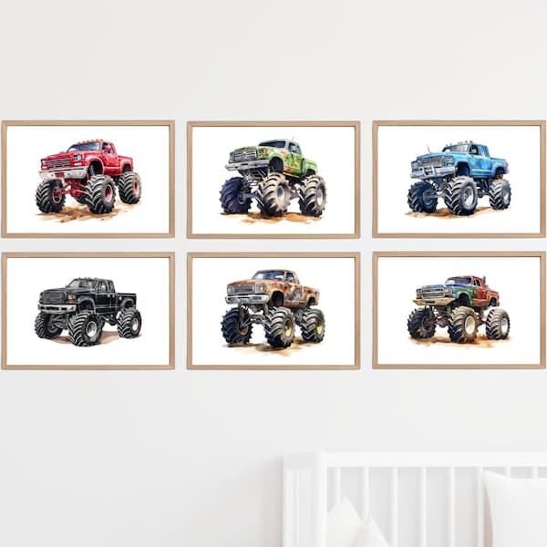 Monster Truck Prints, Kids Room Decor, Vehicle-Themed Printable Wall Art, Colorful Monster Truck Illustrations, DIGITAL DOWNLOAD