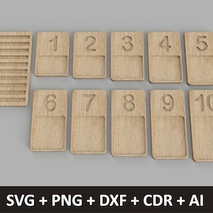 Montessori Zähltabletts Bretter | svg dxf Digitale Dateien | Lernspielzeug | Zeichenbretter | 1-10 Mathe-Zahlen | Vorschule Homeschooling